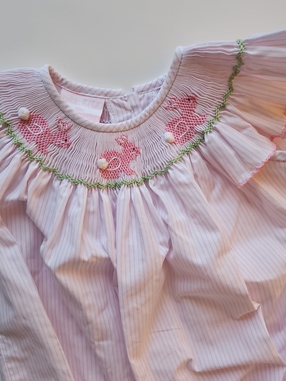 Girls Pink Striped Smocked Bunny Blouse